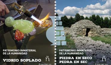 Sellos y Tarjeta: Piedra en seco y Vidrio soplado